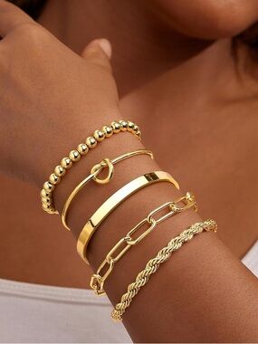 Gold 5 piece bracelet set 14k gold filled